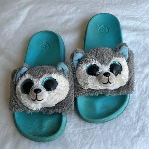 TY blue slippers size girls 1-3